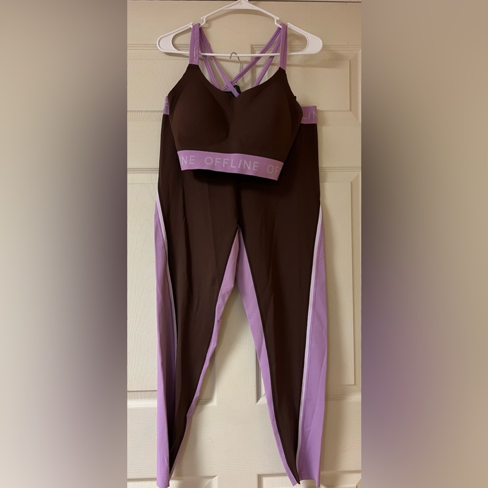 Offline by Aerie Brown and Lavender Sports bra and leggings set - Picture 5 of 12